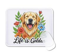 ZEIKAEYR Cute Golden Retriever Mouse Pad Gifts - Life is Golden - Non-Slip Mousepad with Stitched Edge - Rectangular Mouse Mat for Desk Decor - Christmas Birthday Gifts for Dog Mom, Coworker, Friend