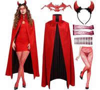 ZeiLaBang Kakadi Devil Costume Women, Halloween Costume Devil, Scary Devil Cape Set, Black Red Double-Sided Demon Cape Set, Women Devil Costume with Demon Horns, for Halloween Carnival, Cosplay
