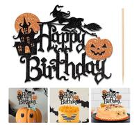 ZeiLaBang Kakadi Halloween Happy Birthday Cake Decoration, Glitter Happy Birthday, Wizard Ghost Pumpkin Cake Topper, 1 Count, 1 cm x 1 cm, Color: A, Occasion: Birthday