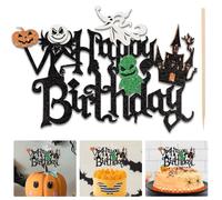ZeiLaBang Kakadi Halloween Happy Birthday Cake Decoration, Glitter Happy Birthday, Wizard Ghost Pumpkin Cake Topper, 1 Count, 1 cm x 1 cm, Color: B, Occasion: Birthday