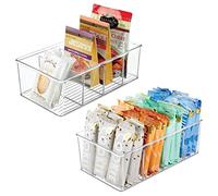 Zeilako mDesign Stackable Storage Box (Set of 2) - Practical Plastic Storage Basket with 4 Compartments - Modern Kitchen Storage for Soups, Bags, Spices etc - Clear