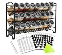 Zeilako SWOMMOLY Spice Rack Organizer with 24 Empty Glass Spice Jars, 396 Spice Labels with Chalk Marker and Funnel Complete Set, for Countertop, Cabinet or Wall Mount, Black