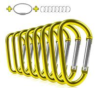 ZEINZE Carabiner Clip 3" Aluminum D-Ring Spring Loaded Gate Small Keychain Carabiners Clip Set for Outdoor Camping Mini Lock Hooks Spring Snap Link Key Chain Durable Improved Design 8 Pack (Golden)