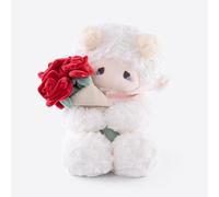 ZEIO 11.4"/29CM White Lamb Plush Sheep Teddy with Removable Bouquet of Pink Roses - Ultra Soft & Interactive Cuddly Toy Gift, A Surprise That Never Fades