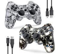 Zeion PS3 Controller Wireless, Gaming Remote Joystick for Playstation 3 with Charger Cable Cord (Black Ghost, White Skull)