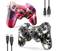 Zeion PS3 Controller Wireless, Gaming Remote Joystick for Playstation 3 with Charger Cable Cord (Red Star, Black Ghost)