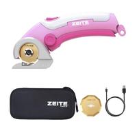 ZEITE 4V Cordless Scissors,Electric Cardboard Box Cutter with Titanium Coated HSS Blades,Ideal for Cardboard Leather Carpet Fabric Cutting and recycling,Gifts for Men & Women,Storage Case,Pink