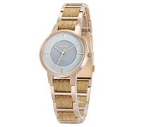 Zeitholz Freiberg Women's Solar Watch - 34mm Sandalwood or Oak, Japanese Solar Movement, Elegant & Sustainable Design, Black Dial, Adjustable Bracelet, Custom Engraving on Back (White)
