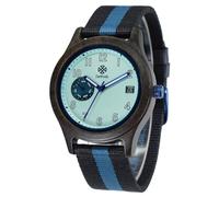 Zeitholz Thum Men's Wooden Watch - Wooden Case 40 mm - Monthly Calendar - Luminescent Hands - Lightweight Eco Watch with Fabric Strap 20 mm, Aqua, strip