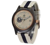 Zeitholz Thum Men's Wooden Watch - Wooden Case 40 mm - Monthly Calendar - Luminescent Hands - Lightweight Eco Watch with Fabric Strap 20 mm, Mocha, strip