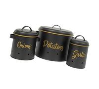 Zeiwohndc 3Pcs Vegetable Canisters Storage Bins Ventilated Metal Food Container with Lid for Potatoes Onions Garlic Preservation Iron Kitchen Storage Jars Set