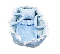 Zeiwohndc Adorable 35cm Doll Carry Cot with Cozy Bedding Set Pretend Play and Narrative Moments Statuette Basket