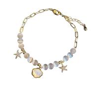 Zeiwohndc Lightweight Glass Beads Sea-Inspired Wristchain Minimalist Handchain Accessory for Casual or Formal Wear Lightweight Stylish Fashion Accessory