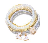 Zeiwohndc Stretchable Pearls Bead Floral Butterfly Charm Adjustable Wrist Jewelry Romance Stackable