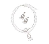 Zeiwohndc Unique Initial Letter Necklace Earrings Set Featuring Crystal Rhinestones Faux Pearls Two Tone Stackable Design S Letter Pendant Jewelry