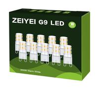ZEIYEI G9 LED Bulbs, Warm White 3000K, 3W (30W Halogen Equivalent), 10-Pack, Flicker-Free, Non-Dimmable, Compact Design (Smaller Than Standard Halogen), Perfect Replacement for Ordinary G9 Bulbs