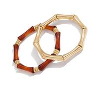 Zeizafa 2PCS Minimalist Design Bracelets Stainless Steel Resin Jewelry Unisex Stackable for Formal & Casual Outfits Comfortable Daily Wear Bamboos Bracelets