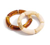 Zeizafa 2PCS Minimalist Design Bracelets Stainless Steel Resin Jewelry Unisex Stackable for Formal & Casual Outfits Comfortable Daily Wear Bamboos Bracelets