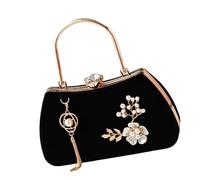 [Zeizafa] Contemporary Handbag Metal Accent Shoulder Bag Evening Purse Various Carry Wedding Accessories Evening Bag with Chain Strap, Black