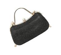 [Zeizafa] Contemporary Handbag Metal Accent Shoulder Bag Evening Purse with Chain Strap Various Carry Wedding Accessories Practical Chain Purse, Black