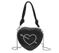 [Zeizafa] Heart Shape Evening Bag Chain Strap Shoulder Trend Handbag Purse Women Chain Strap Cross Body Heart Shape Rhinestone Wallet for Women and Girls, Black