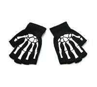 Zeizafa Toddler Kids Halloween Cosplay Skeleton Skull Half Finger Gloves Glow in the Dark Fingerless Winter Mittens