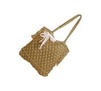 [Zeizafa] Women All Matching Handbag Woven Shoulder Bag Holiday Style Underarm Women's Retro Beach All Matching Handbag Fashion Underarm Beach Woven Shoulder, Khaki Ribbon Pendant