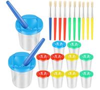 ZEJEXXB 12 Sets Spill-Proof Paint Cups with Brushes and Lids Anti-Spill Paint Containers Kids Art Supplies for Mess-Free Watercolor Tempera Acrylic Painting, Beginners & Experienced Painters