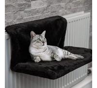 ZEJEXXB Cat Radiator Bed Soft Comfortable Scratch Resistant Pet Radiator Hammock Warm Cosy Foldable Hanging Cat Cradle Bed with Iron Frame und Cover for Cats Small Dogs (Black)