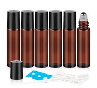 ZEJIA 10ml Roller Bottles 6Pack Amber Thick Glass Essential Oil Roller Bottles Stainless Steel Roller Ball with 2 Droppers