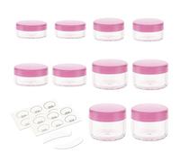 ZEJIA 10pcs Pink Sample Containers with Screw Lids,5 Size 3/5/10/15/20 Gram Empty Cosmetic Jars with 12pcs Lables and 2pcs Mini Disposable Spatula,Makeup Sample Containers BPA Free