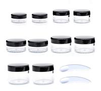 ZEJIA 10pcs Sample Containers with Screw Lids,5 Size 3/5/10/15/20 Gram Empty Cosmetic Jars with 12pcs Lables and 2pcs Mini Disposable Spatula,Makeup Sample Containers BPA Free