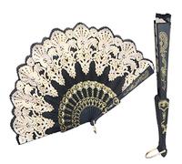 ZEKANXX Hand Folding Fan Favors, Detailed Hand Held Black Spanish Style Fans Perfect Christmas Party Favor Wedding Dancing Party Prom Decor Flower Fan