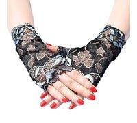 ZEKANXX Women Thin Sunscreen Fingerless Gloves Hollow Floral Lace Contrast Color Party Dance Driving Mittens