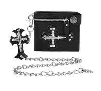 ZEKEE Skull Gothic Chain Wallet Leather Punk Bifold Halloween Goth Accessories Unisex, Black, Jesus' Crucifixion Wide Version
