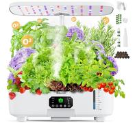 Zekeson Misting Hydroponic Growing System Kit 15-Pods Indoor Herb Garden Kit with LCD Touch Panel & 6L Large Tank for Herb/Vegetables/Flowers/Fruits, for Plant Starter (White)