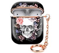 ZEKICE Airpod 1&2 Case Cute Airpod 2nd 1st Generation Cover Protective Shockproof Hard Cover Shell with Rose Gold Keychain Buds Case for Girl Women Men (Skull Skeleton Flower)