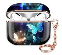 ZEKICE Airpod 3 Case Cute Airpods 3rd Generation Cover Protective Shockproof Hard Cover Shell with Rose Gold Keychain Buds Case for Girl Women Men (Night Butterfly)