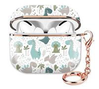 ZEKICE Airpod 3 Case Cute Airpods 3rd Generation Cover Protective Shockproof Hard Cover Shell with Rose Gold Keychain Buds Case for Girl Women Men (Cute Dinosaur)