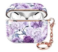 ZEKICE Compatible with AirPod Pro 2nd/1st Generation Case Cover Protective Shockproof Hard Cover Shell with Rose Gold Keychain, Case for Girl Women Men (Luxury Purple Flowers)