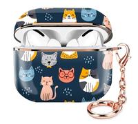 ZEKICE Compatible with AirPod Pro 2nd/1st Generation Case Cover Protective Shockproof Hard Cover Shell with Rose Gold Keychain, Case for Girl Women Men (Cute Blue cat)