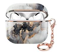 ZEKICE Compatible with AirPod Pro 2nd/1st Generation Case Cover Protective Shockproof Hard Cover Shell with Rose Gold Keychain, Case for Girl Women Men (Black Gold Marble)
