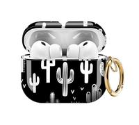 ZEKICE for AirPods Pro 3 Case, Compatible with AirPods Pro 3rd Generation Case (2025), Shockproof Protective Cover with Golden Carabine (Cute Cactus Black White Monochromatic)