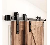 ZEKOO 4 FT- 12 FT Bypass Sliding Barn Door Hardware Kit, Single Track, Double Wooden Doors Use, Flat Track Roller, One-Piece Rail Low Ceiling (5FT Single Track Bypass)