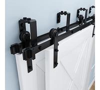 ZEKOO 9FT Double Track Bypass Sliding Barn Door Hardware Kit for 2 Doors, Bypass Barn Door Track Kit, Low Ceiling, Easy Install, I Shape Hanger, Fit 54" Wide Door Panel