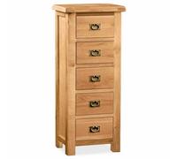Zelah Oak 5 Drawer Tallboy Chest Fully Assembled - By Roseland Furniture