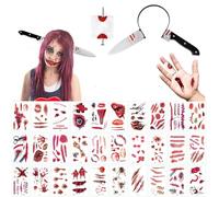 ZELAITE Bloody Scissors Knife in the Head, Halloween Make Up Set, 30 Pieces Halloween Zombie Scars Tattoo Scary Zombie Accessories Horror Costume Scary Costume (B)