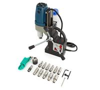ZELCAN Magnetic Drill Press, Portable Electric Mag Drill, 1100W 40mm Boring Dia 12000N Force Electromagnetic Grip, Industrial Cutting Drilling Machine (Model 40H + 11 Drill Bits)