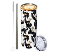 Zeleda 1Pcs Cow Print Stainless Tumbler with lid and straw - 20oz Travel Mug, Reusable Metal Straw & Brush, Double-Wall Vacuum Bottle Cup for Coffee Wine Tea Hot and Cold Drinks,Gifts