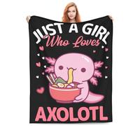Zeleda Axolotl Blanket Gift for Axolotl Lovers Girls Women Just A Girl Who Loves Axolotls Pink Axolotl Enjoy Ramen Plush Quilt for Sofa Couch Living Room Bed Camping Travel 60"x50" Axolotl Decor